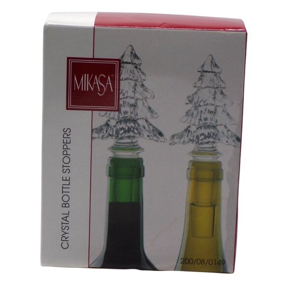 Mikasa Austrian Lead Crystal Christmas Tree Motif Bottle Stoppers Set-2 NIB - Picture 2 of 5